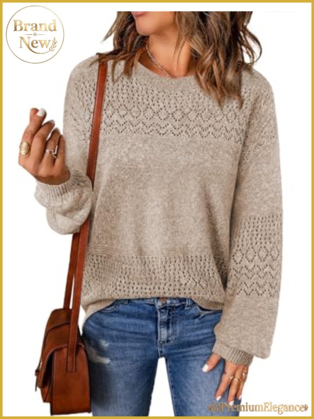Women's Crochet Sweater Long Sleeve Boho Pullover Top